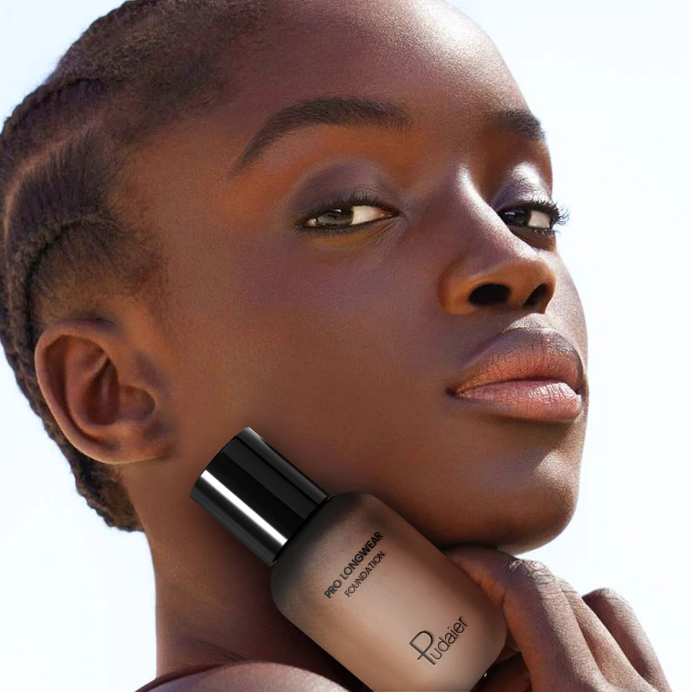 Pudaier ロングラスティング ナチュラル ファンデーション - ブラウン スモール ボトル、マット仕上げ、ベタつかない、クリーミーなテクスチャー、すべての肌タイプに適しています