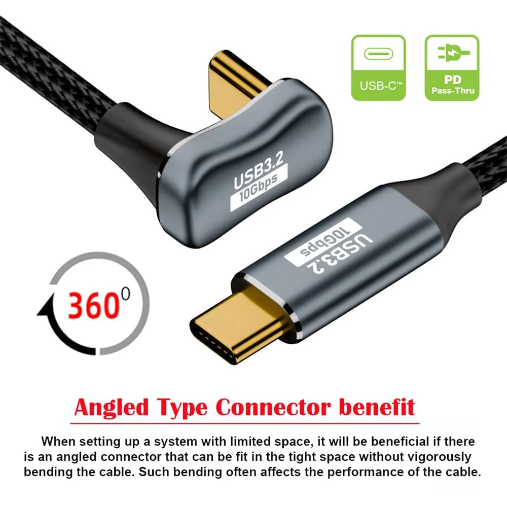 

U-Shape USB3.2 10Gbps Type C to Type C ThunderBolt 3 Cable PD100W 5A USB-C Cord For iPhone 15 Pro Max MacBook Pro Samsung Xiaomi