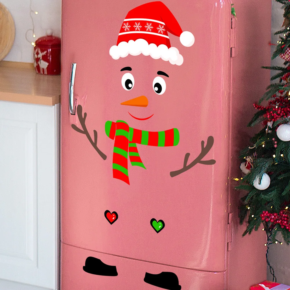 Cartoon Christmas Snowman Wall Sticker Kitchen Refrigerator Cupboard Decor Mural Home Decoration Window DIY Self Adhesive Decals