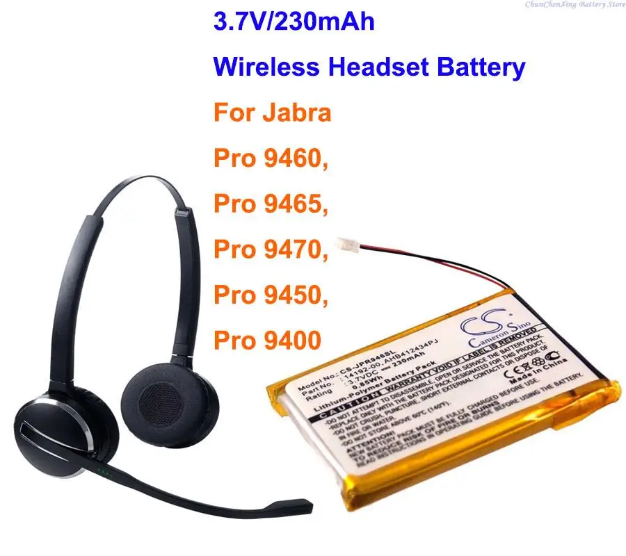 Cameron Sino 230mAh Wireless Headset Battery AHB412434PJ for Jabra Pro 9400, Pro 9450, Pro 9460, Pro 9465, Pro 9470