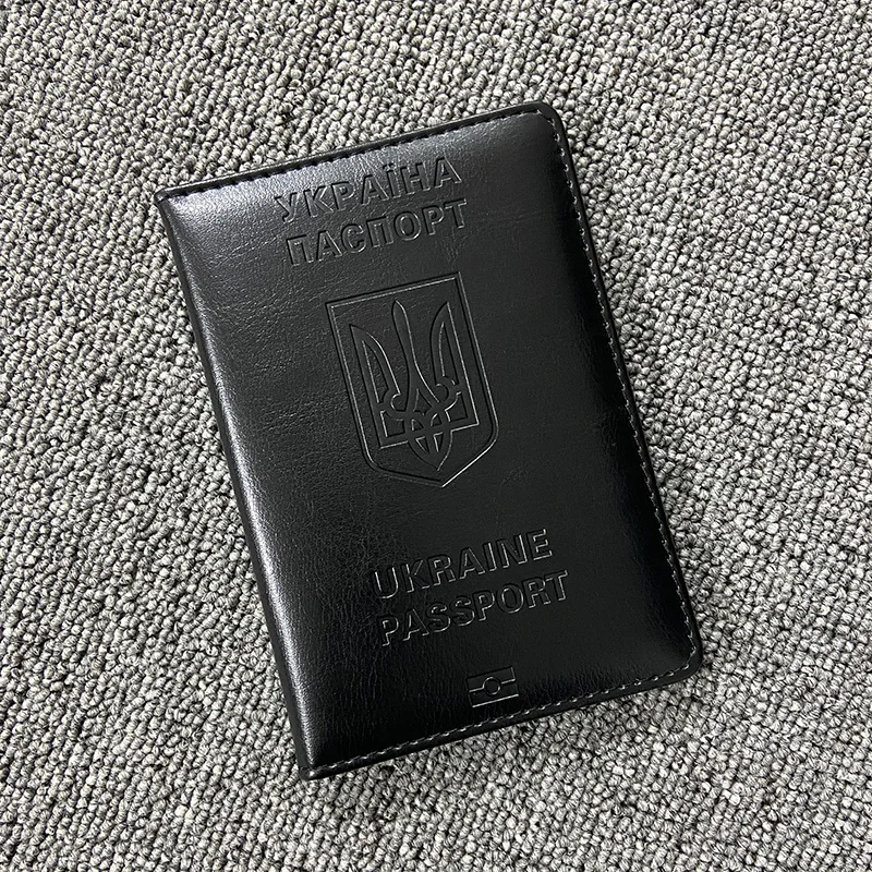 Ukrainian Passport Holder Men Black Pu Leather Cover on Passports Travel Wallet Case Passaporte Viagem