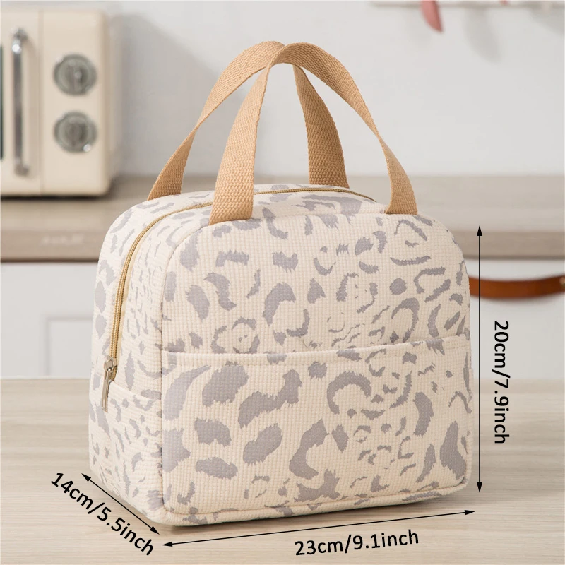 Bolsa de almuerzo portátil con estampado de leopardo para hombre y mujer, fiambrera de pícnic, bolso de mano reutilizable para viaje, trabajo y escuela