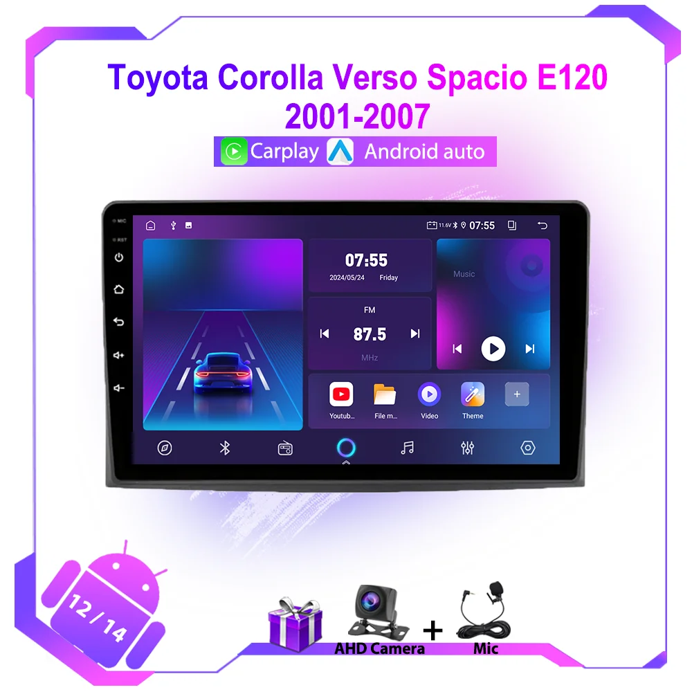 Autoradio For Toyota Corolla Verso Spacio E120 2001-2007 Carplay WIFI Car Radio GPS Navigation Multimedia Video Stereo DSP Audio