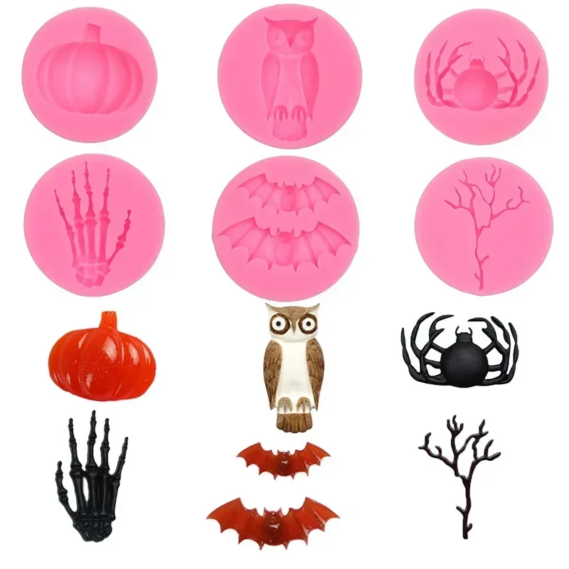 Halloween Palm Pumpkin Owl Spider Bat Branch Silicone Mold Baking  DIY Pastry Cookies Baking Gadgets Handmade Chocolate