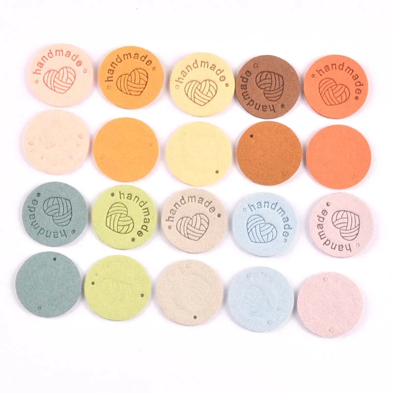 20Pcs 2.5cm Round PU Cloth Handmade Embossed Tags DIY Flag Label For Garment Sewing Accessories cp3436