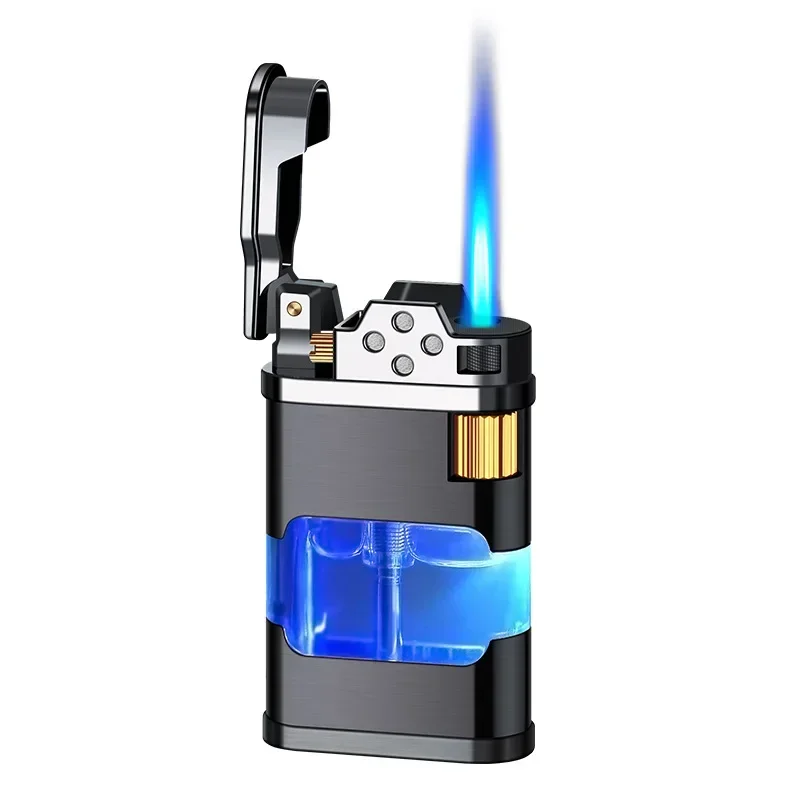 New Transparent Warehouse Flame Gas Lighter Metal Torch Turbo Unusual Creative Windproof Blue Butane Cigar Lighter Men\'s Gadget