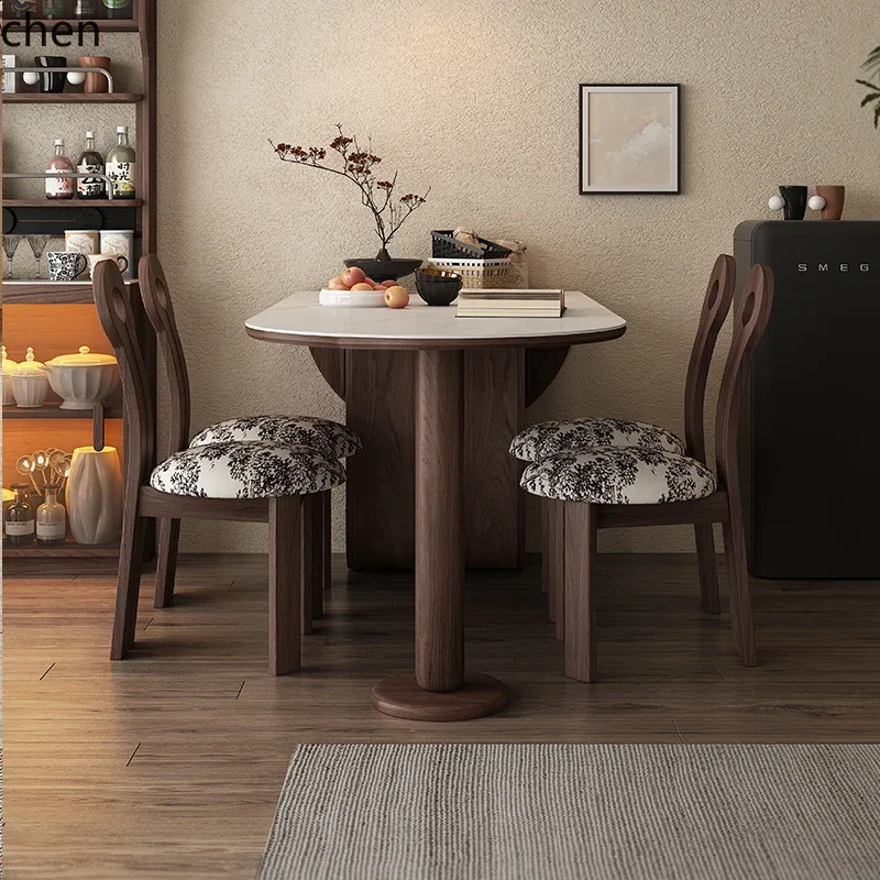 Foldable dining table and chair combination household slate dining table solid wood oval dining table