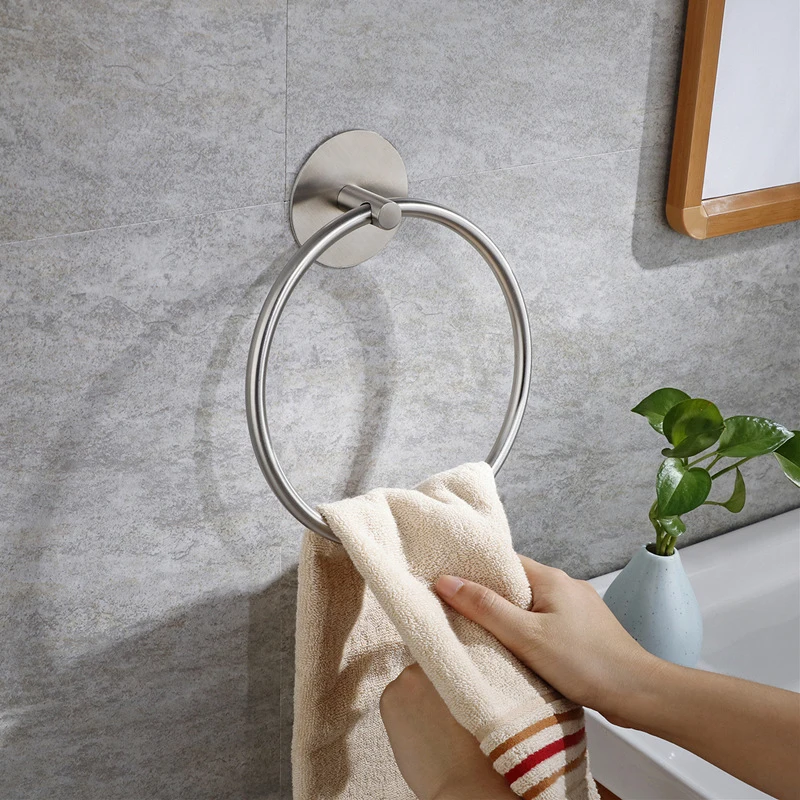 

Bathroom Towel Ring Stainless Steel Hand Towel Holder Hole-free Adhesive Towel Storage Rack Wall-Mounted Round Towel Rack