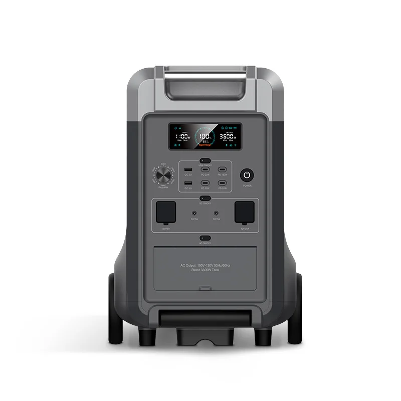 Portable Power Station Supply With Pull and Handle Lifepo4 Battery Charging Rugged 3600W Emergency Portable Power Station