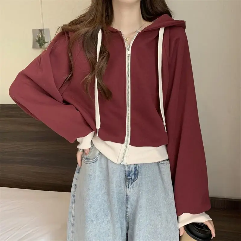 

Fashion Solid Color Casual Hooded Sweatshirts Female Clothing 2024 Autumn Winter New Loose All-match Tops Korean Sweatshirts