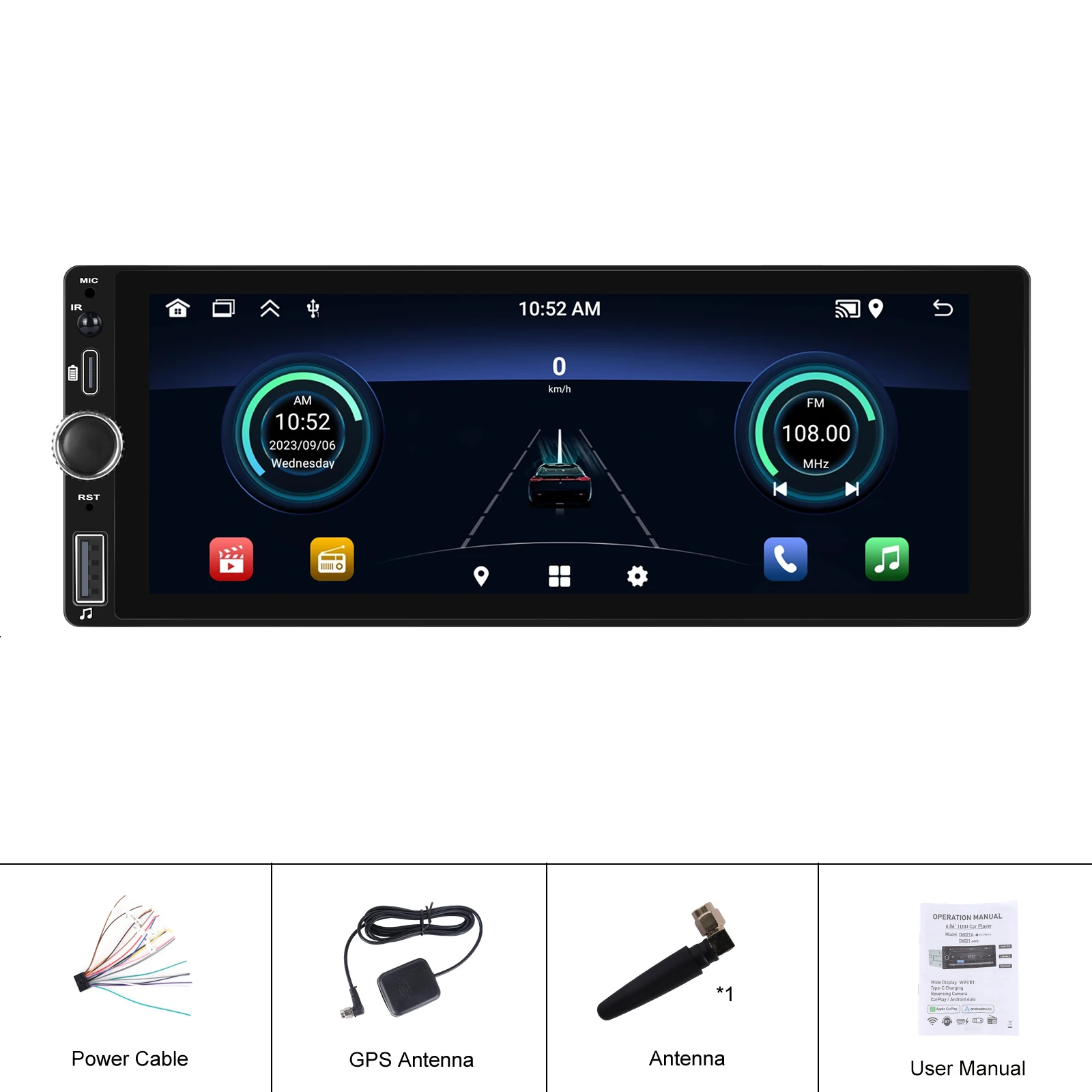 Leekooluu 1 Din 6.86 "Android 13.0 Autoradio Stereo Multimedia Speler 2G 64G Gps Navigatie Bluetooth Wifi Carplay Android Auto