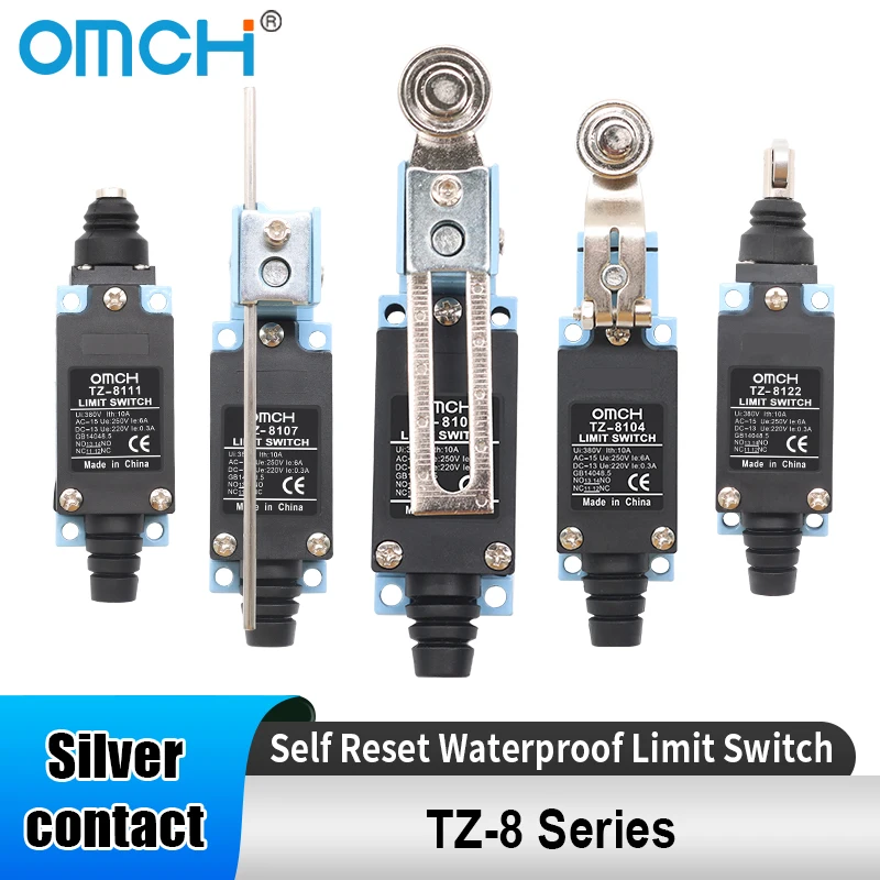

OMCH Silver Contact Self Reset Limit Switch TZ-8104 8107 8108 8111 8112 8122 8166 8168 8169 IP65 Waterproof Travel Switch