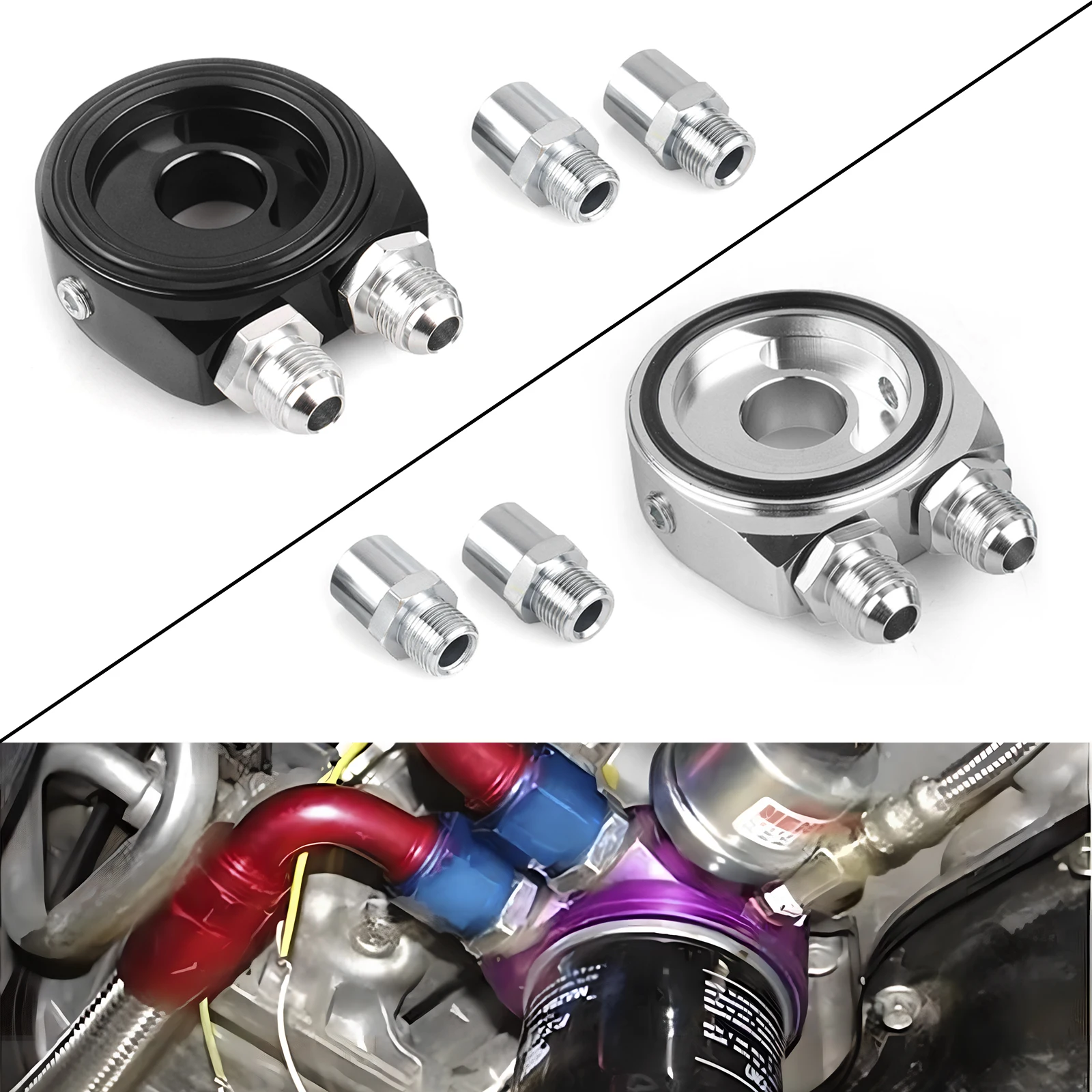 

Universal AN8 Oil Cooler Sandwich Adapter Plate With Adaptor Threads 3/4-16UNF/M20X1.5 Silver or Black