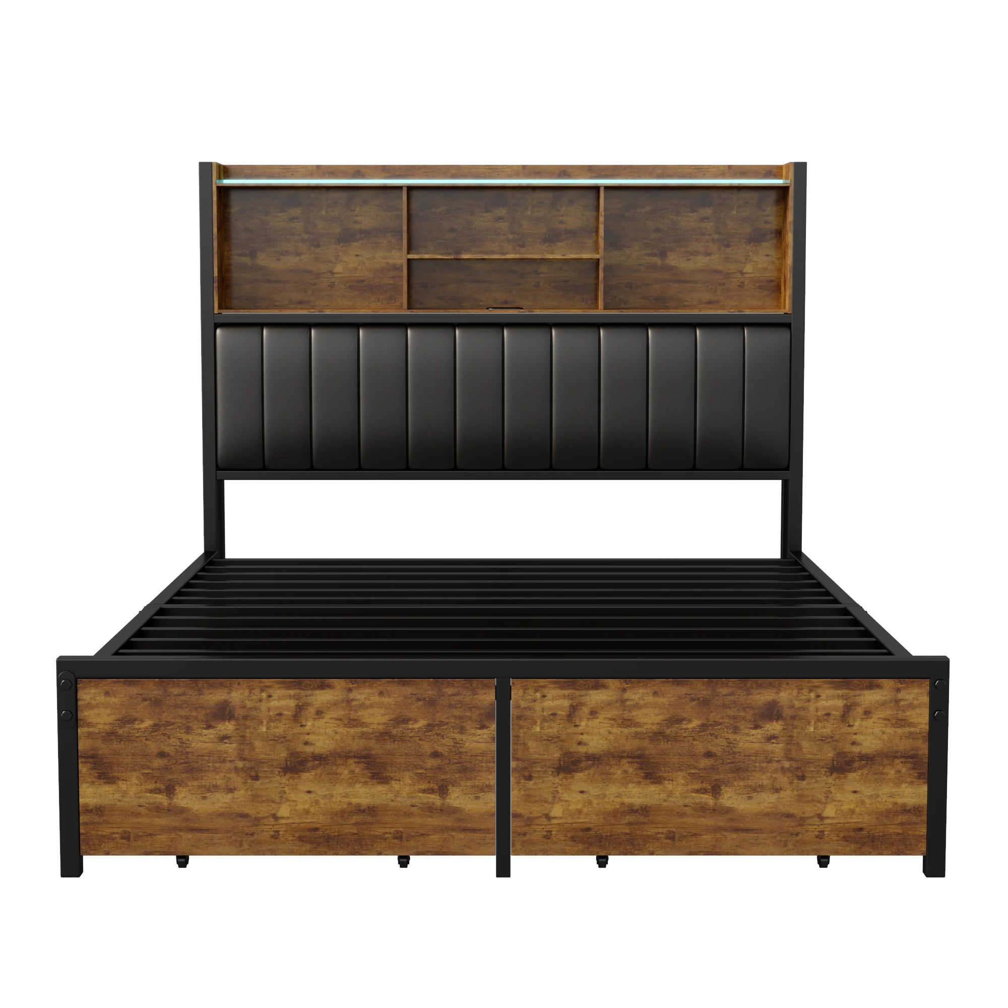 Anajqaqia Ironwood bedframe, 140x200cm/160x200cm, tweepersoonsbed, met opberglades, oplaadfunctie en LED-verlichting - afbeelding 1