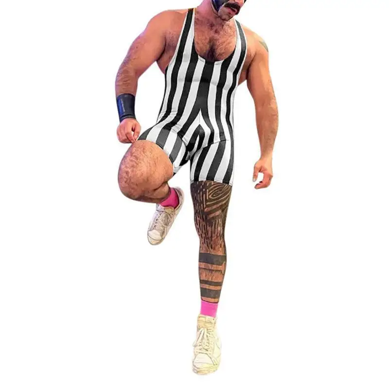 Men's Gymnastics Bodysuit X 18890 Jumpsuit Cotton Lightweight Unisex Stripe Pattern Non-fading Spring Summer T-shirt