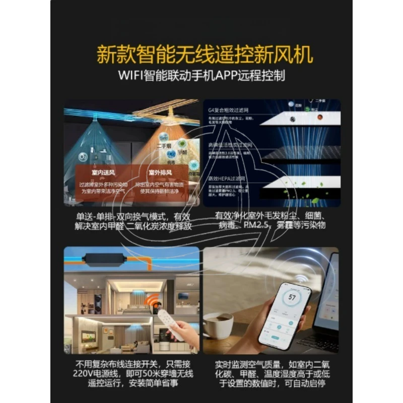 DC Intelligent Fresh Air System, Full Heat Exchange Ventilator, Ultra Quiet Purification Fan for Home Commercial Use
