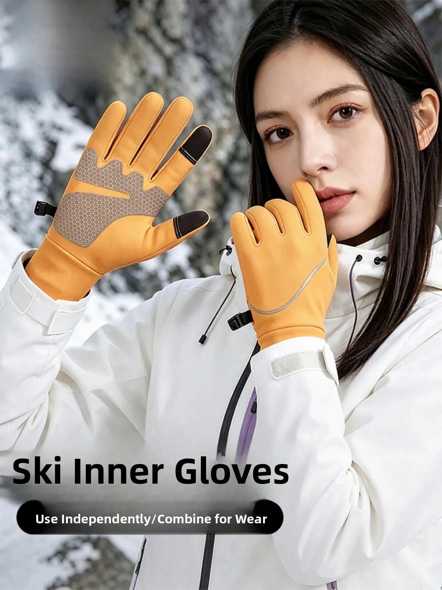 Thickened Fleece Lined Touchscreen Gloves Inner  for Skiing And Cycling Women's Winter Outdoor Warm Anti-Slip Cold Proof