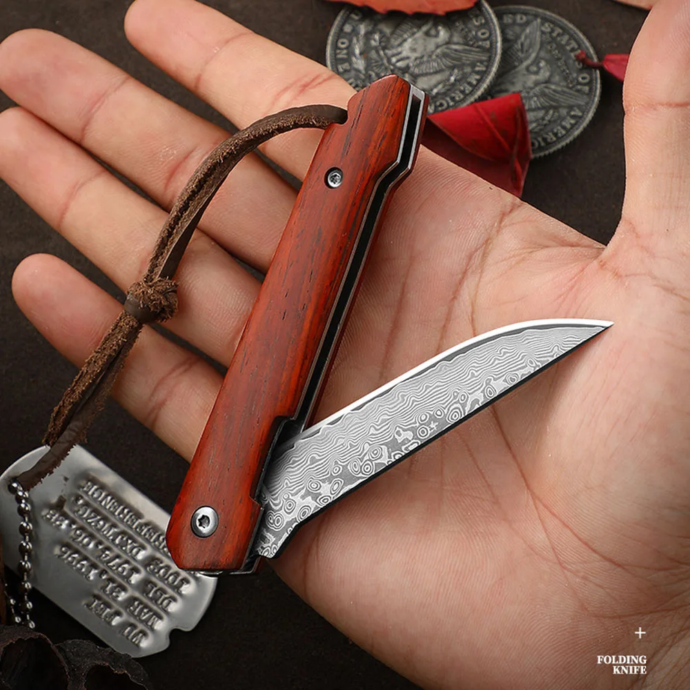 Imagem -04 - Facas de Bolso Damasco e Facas Dobráveis Edc Lightpeso Caça Survival Knife Sandalwood Handle Outdoor Tactical Camping Knife