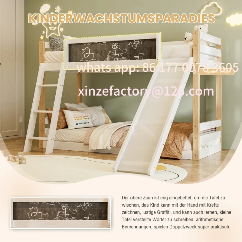 سرير بطابقين قابل للتخصيص مع سلالم منزلقة من الخشب المستقر + إطار PB، شبكة بأربعة جوانب، 747 صديقة للبيئة، تناسب 90 × 190/200 سم ماتري #5