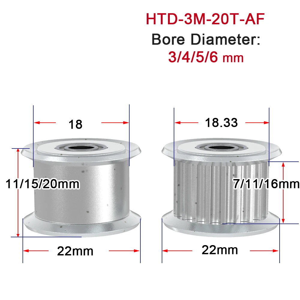 20 Teeth 3M Idler Tensioner Bore 3mm 4mm 5mm 6mm  8mm with Bearing Guide Regulating Pulley