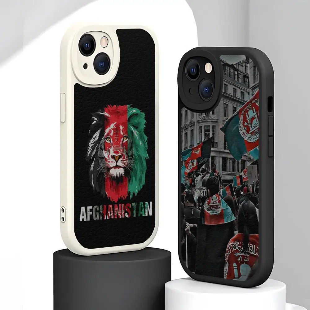 Afghan Afghanistan Flag Phone Case Lambskin For Iphone 15 14 Pro Max 11 13 12 Mini X Xr Xs 8 6 7 Puls Se Luxury Mobile Cover