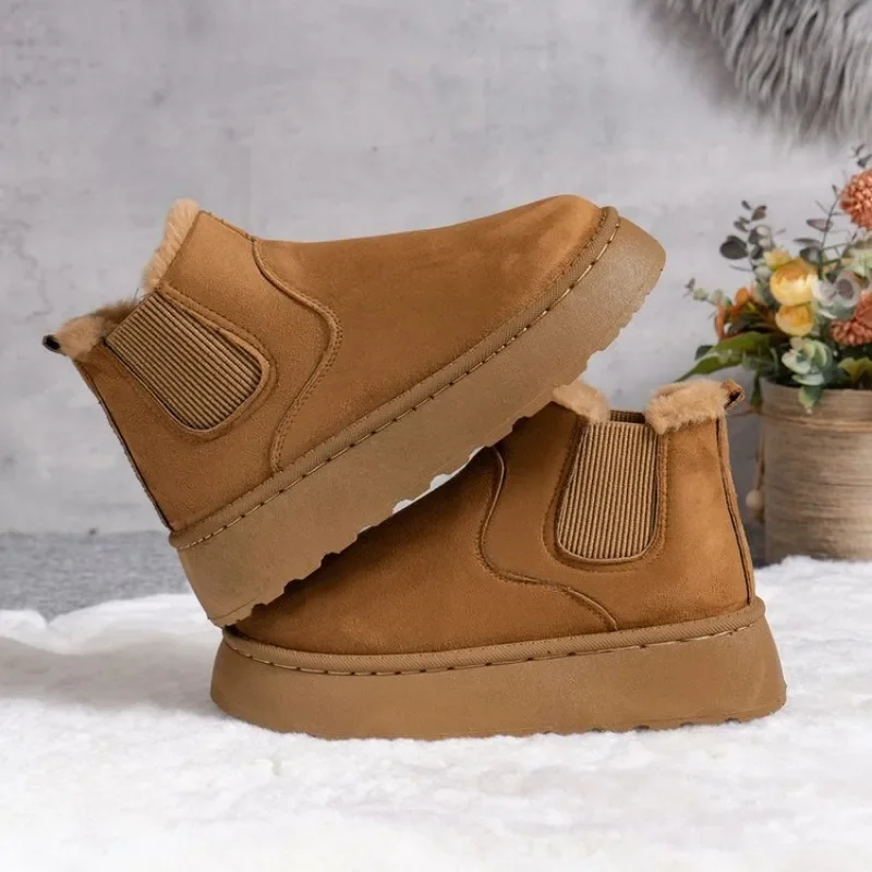 Women's Short Plush Warm Snow Boots Winter New Casual Shoes Fashion Chelsea Ankle Boots Flat Shoes Women's Shoes Botas Mujer