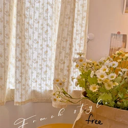 Korean Daisy Curtains Road Pocket Shade Curtain Floral Tassel for Kitchen Bedroom Living Room Bay Window Cabinet Curtain