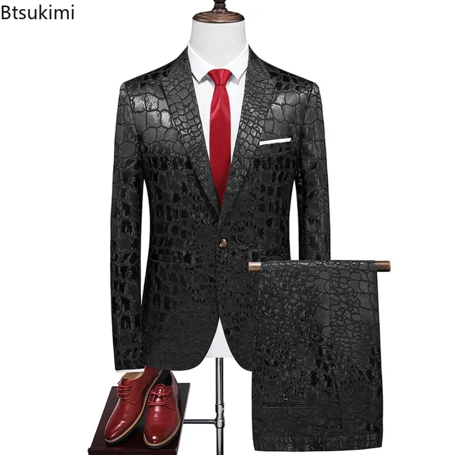 جديد الرجال حفل زفاف مزدوجة الصدر دعوى سترة الأعمال الاجتماعية فستان جاكار الذكور سليم صالح بليزرات مجموعة M-6XL حجم كبير #3