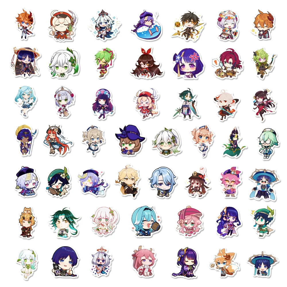 Genshin Impact Cartoon Sticker, Creative Anime, iPad, Bureau d\'ordinateur, Décoration de voiture, Imperméable, DIY, Vente en gros, 10 PCs, 30 PCs,