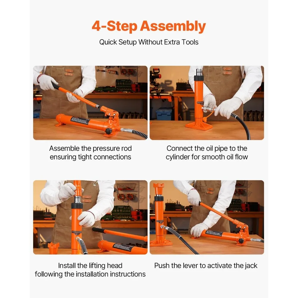 Dongkrak Hidrolik Portabel dengan Kapasitas 20 Ton, Selang Oli 4,6 kaki, dan Perlengkapan Lengkap untuk Perbaikan Rangka Mobil