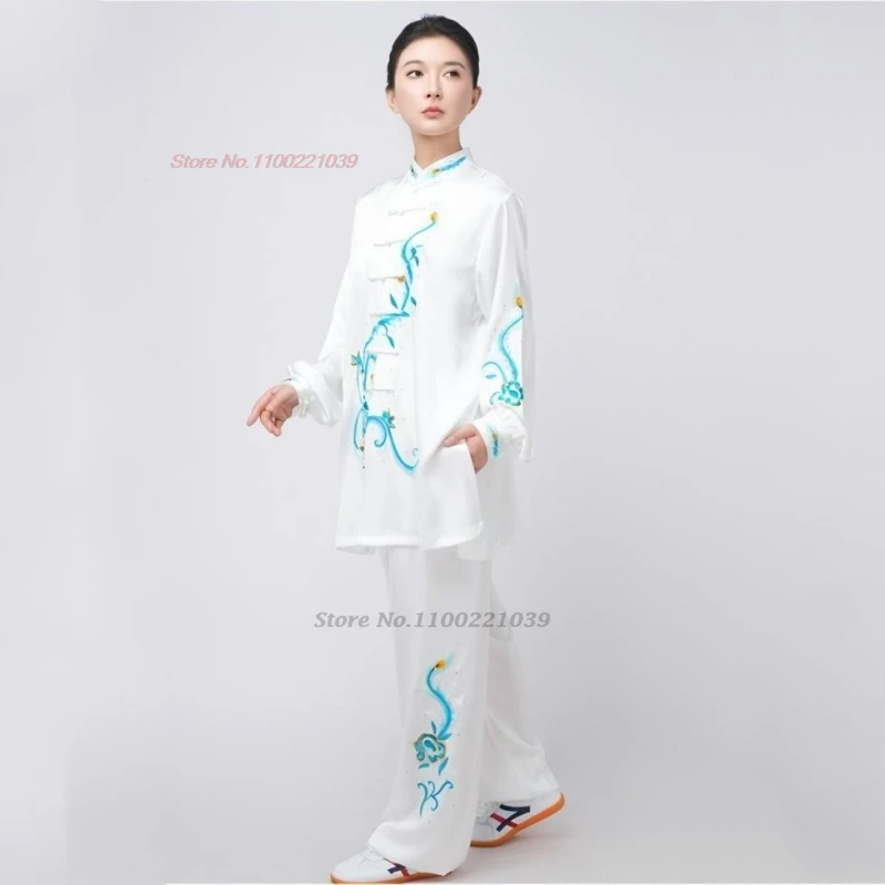 2026 chinese tai chi uniform wushu taiji morning exercise tops+pants set flower embroidery training exercise stage performance view 3