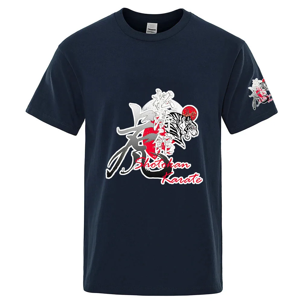 2026 Shotokan Karate Tiger Print Men's New Summer Fashion Cotton Breathable Casual Solid Color Slim Fit Short Sleeve Top