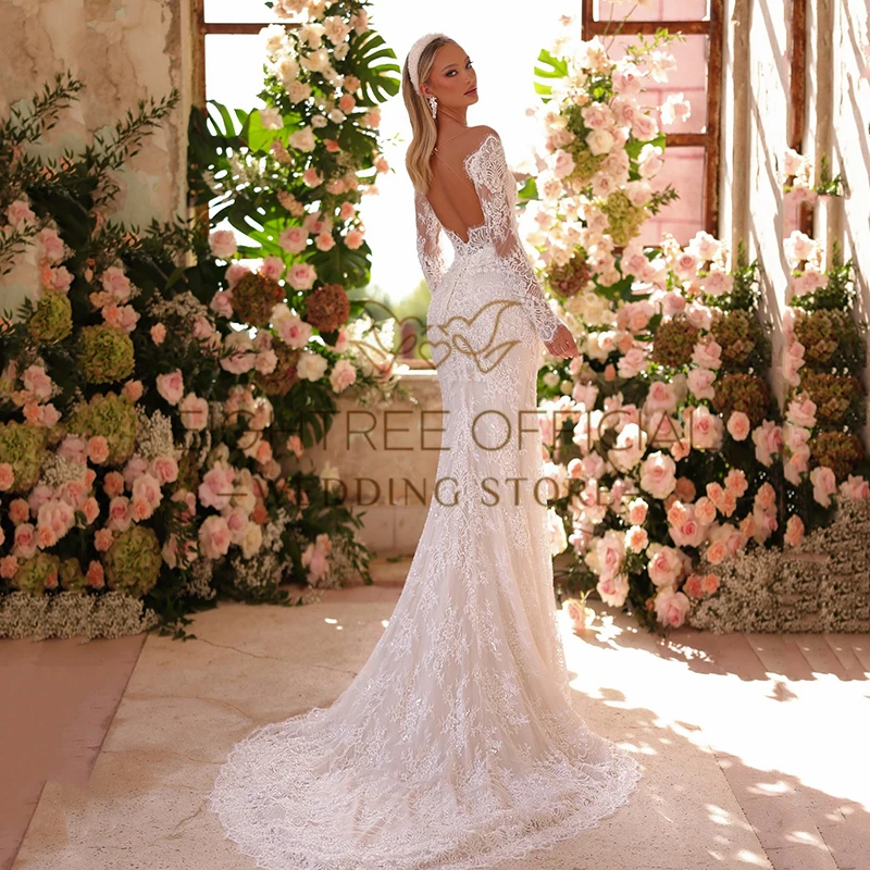 Eightree 2025 Mermaid Wedding Dresses Off The Shoulder Long Sleeves Lace Bridal Dress Elegant Wedding Prom Ball Gowns Customized