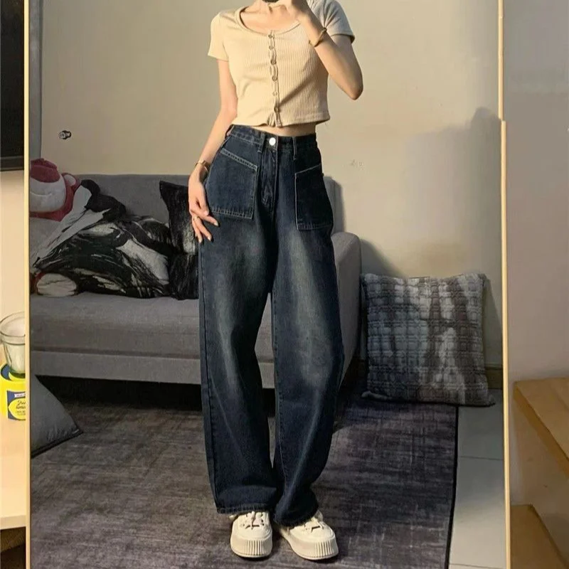 Deeptown Y2k Vintage Oversized Woman's Jeans Harajuku Wide Leg Denim Pants Grunge Baggy Trousers Aesthetic Gyaru Streetwear