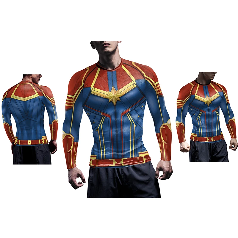 

Fashion Cosplay T-Shirt Comics Halloween Costume Quick Drying New Long Sleeves Shirt Gym Tee Graphic Novelty Top Superhero Men
