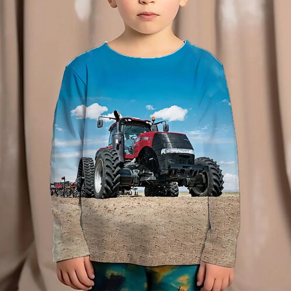 

Top Clothes For Children Tractor T-Shirt For A Boy Long Sleeve Autumn Spring Wear Boys Clothes 6yrs To 12yrs Kids Tshirt 2023