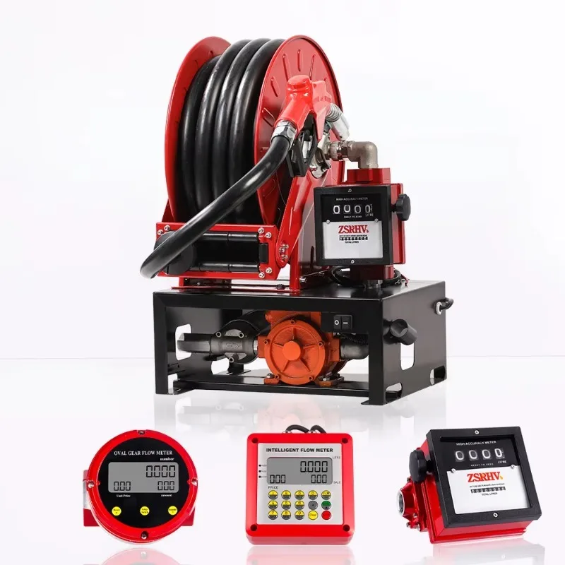Self-Priming D Portable Fuel Dispenser Pump Assembly Includes Flow Meter Hose Reel Refueling Gun Petrol Service Equipment