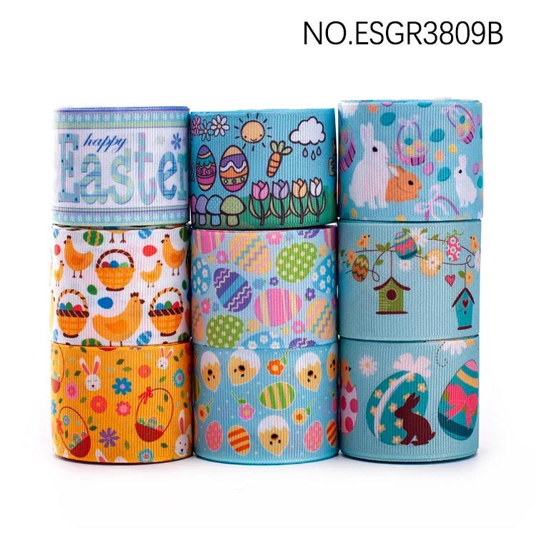 Fixed Set Mixed 9 Styles 38mm Easter Day Lovely Pattern Grosgrain Ribbon, Each 1yard