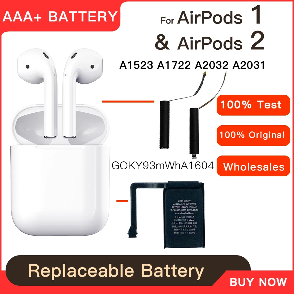 Genuine Replace For Airpods 1st 2nd A1604 A1523 A1722 A2032 A2031 Air Pods 1 Air Pods 2 3 Replaceable GOKY93mWhA1604 Batteria