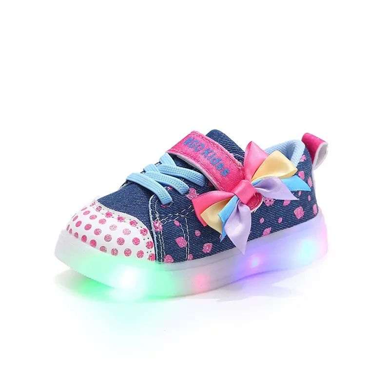 

Tenis Girl Sneaker 2025autumn Светодиодная светящаяся детская обувь Модная детская парусиновая обувь с бантом Туфли для девочек на мягкой подошве Zapatillas Niña