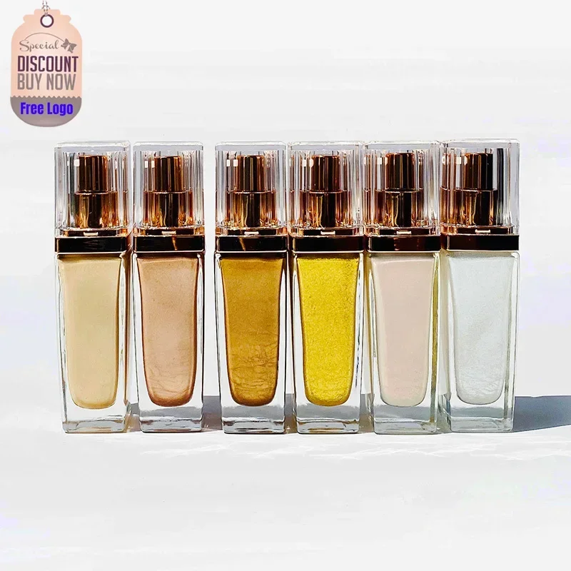 Surligneur liquide à paillettes personnalisé, 6 couleurs, pigment élevé, longue durée, facile à appliquer, illuminateur pour le visage et le corps, maquillage en vrac