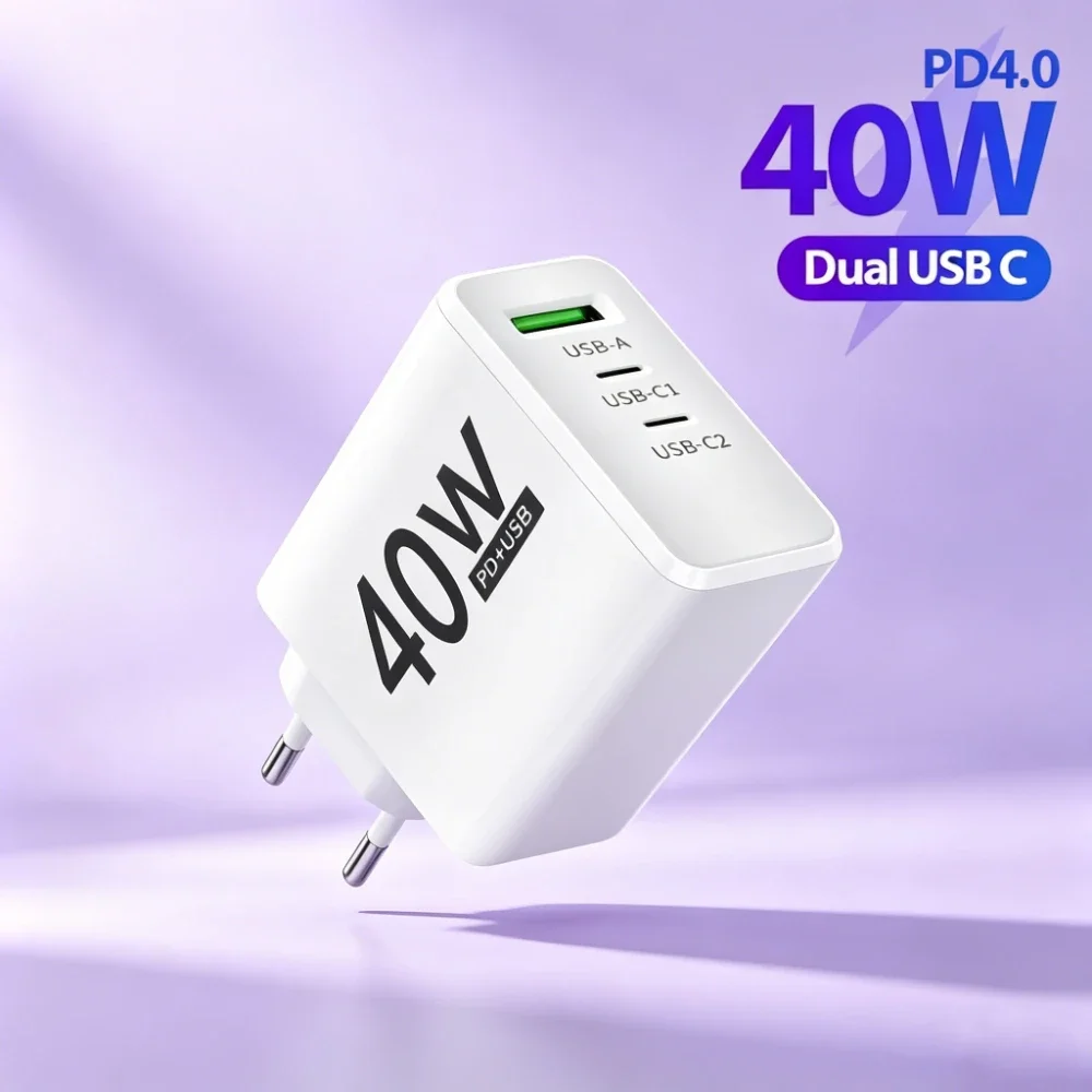 PD 40W USB Type C Charger QC 3.0 Type C Fast Charger Wall Adapter for iPhone Samsung Xiaomi Huawei Mobile Phone Charging Charger