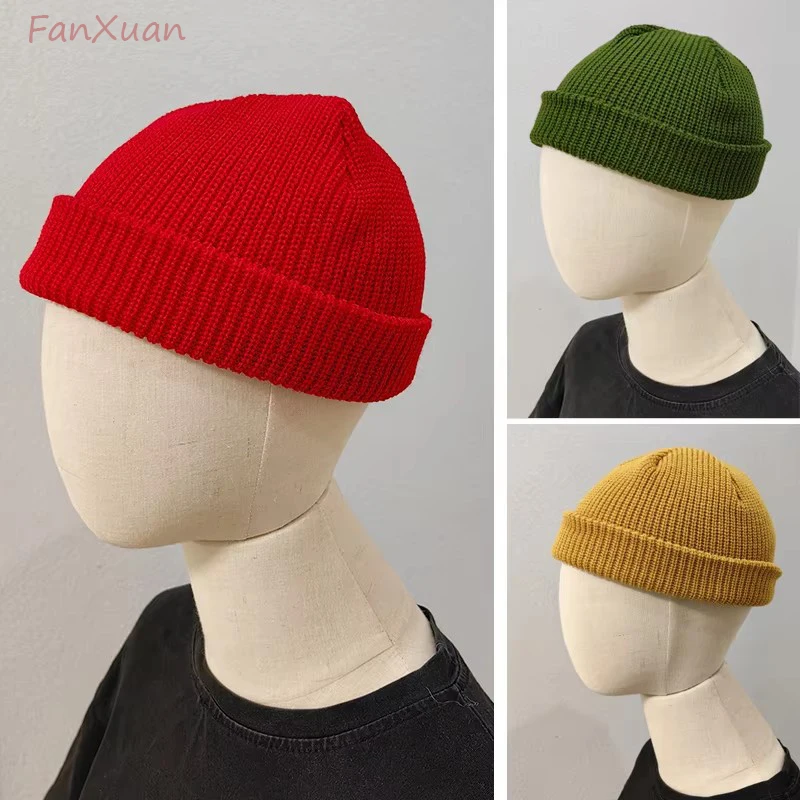 Pure Color Knit Short Beanies Hats for Men Women Bonnets Lightweight Headwear Helmet Liner Sleep Caps Unisex Winter Hats