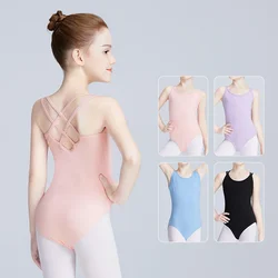 Girls Ballet Dance Camisole Leotards Children Cotton Double Strap Back Cross Gymnastics Swimwear Dancewear