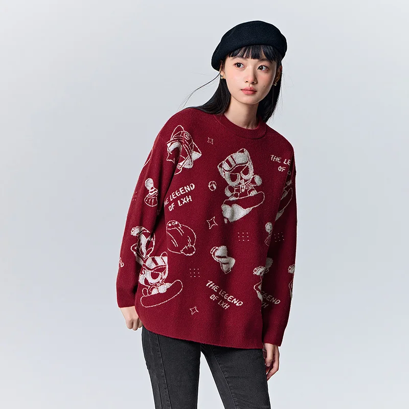 Semir Sweater Women Mid-Length Loose Rocking 2024 New Winter Design Sense Cartoon Jacquard Pullover Shirt