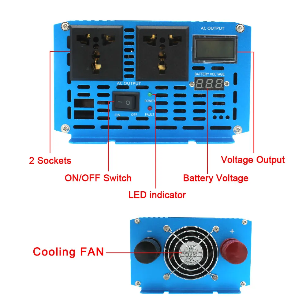 Onduleur à onde sinusoïdale pure, affichage LED, adapté pour voiture, convertisseur solaire, 2000W, 3000W, 4000W, 5000W, DC 12V, AC 220V