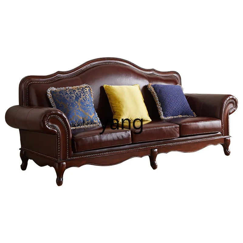 

Yjq American leather sofa first layer cowhide small apartment combination retro style straight row three people