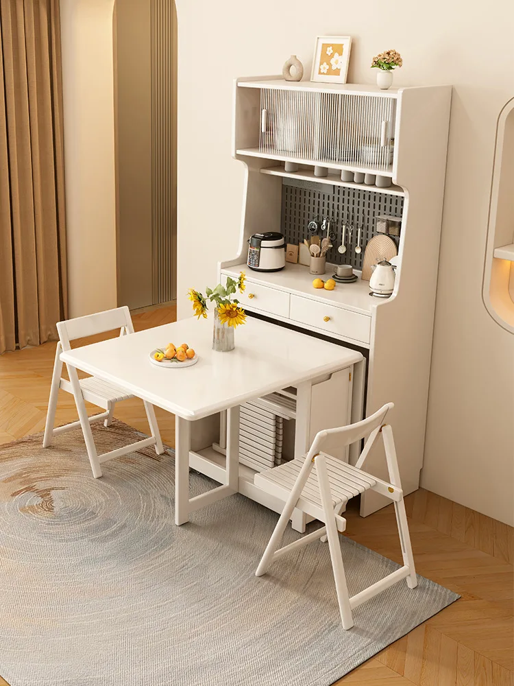 Full solid wood dining edge, milk, oil, and air integrated high storage cabinet, tea and water cabinet,