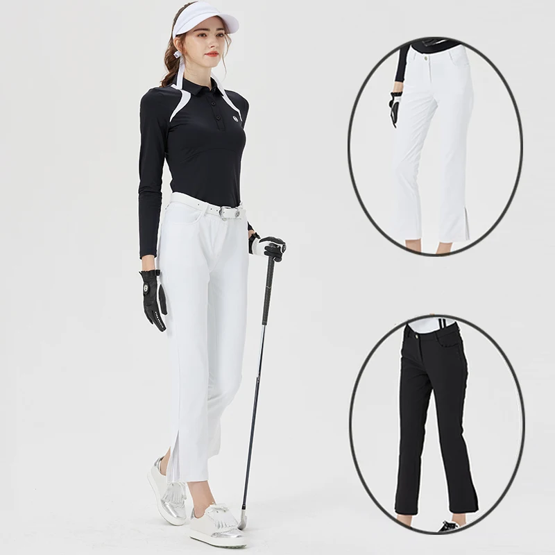 

Biktee Women Golf Long Pants Ladies Slim Pleated Trousers Women High Waist Flared Sweatpants Korean Style Casual Golf Pants