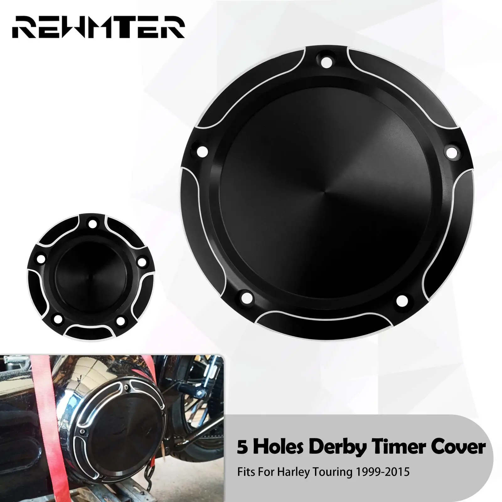 Motorcycle Black Engine Derby Timing Timer Cover 5 Hole For Harley Touring CVO Electra Glide Dyna Street Bob Fat Bob  Softail